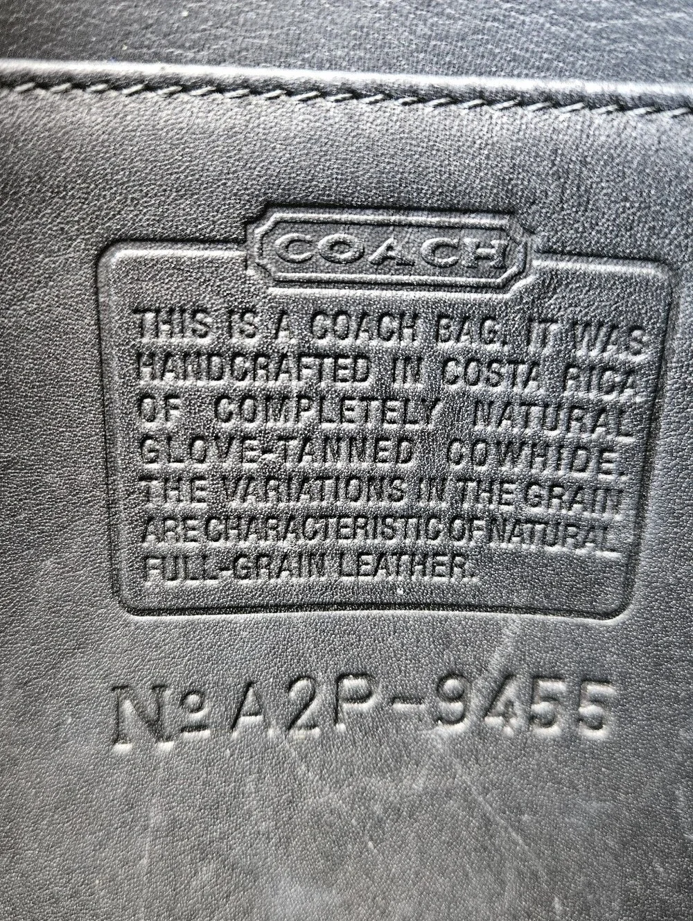 Vintage Coach 9455 Basic Bag Black Leather Crossbody Hangtag Costa Rica
